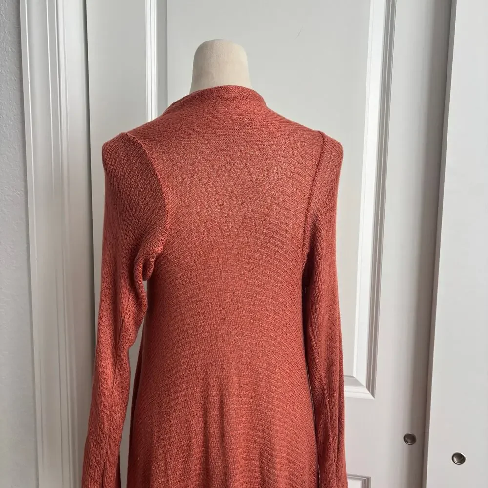 Kby 100% Bamboo Long Line Open Front Draped Asymmetric Cardigan Orange